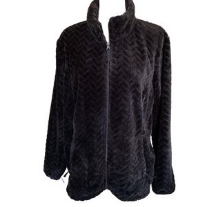 Women’s Free Country Black Faux Fur Chevron Pattern Coat Jacket XXL